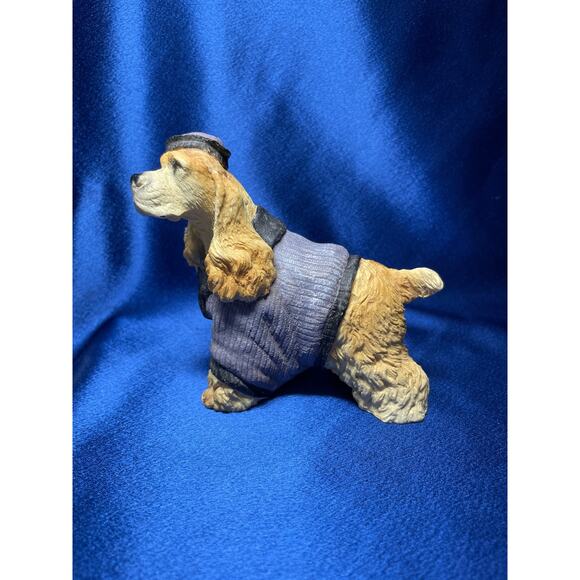 Buff Cocker Spaniel Dog Wearing Sweater and Hat Figurine - Picture 2 of 8